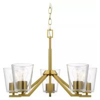 Progress Lighting 5 Light Brushed Gold Clear Glass Shade Chandelier Light Fixture