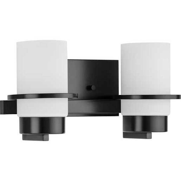 2 Light 120 volt Matte Black Vanity Etched Glass Light Fixture