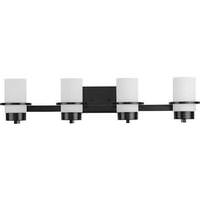Progress Lighting 4 Light 120 volt Matte Black Vanity Etched Glass Light Fixture