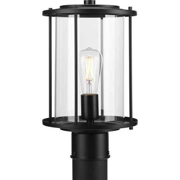 1 Light Black with Clear Glass Post Top Light Fixture