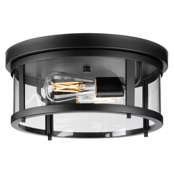 2 Light Matte Black with Clear Glass Wall Light Fixture