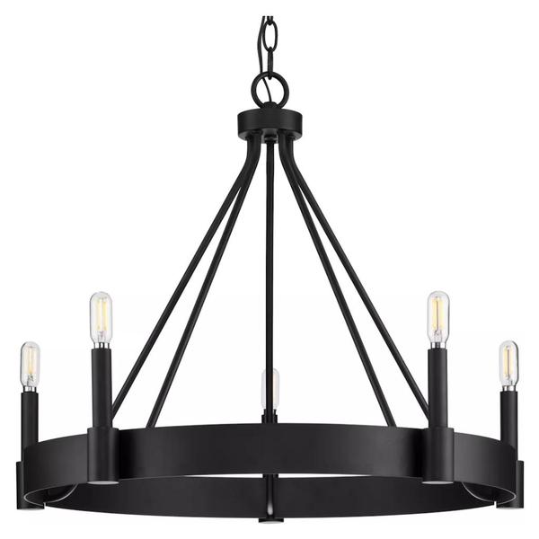 5 Light Matte Black Rustic Farmhouse Style Chandelier Light Fixture