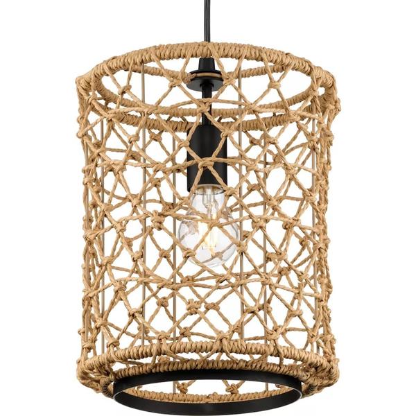 1 Light Matte Black Woven Accent Pendant Light Fixture