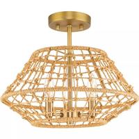 Progress Lighting 3 Light Vintage Brass Woven Jute Accents Semi-Flush Ceiling Light Fixture