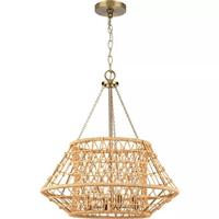 Progress Lighting 4 Light Vintage Brass Woven Jute Accents Chandelier Light Fixture