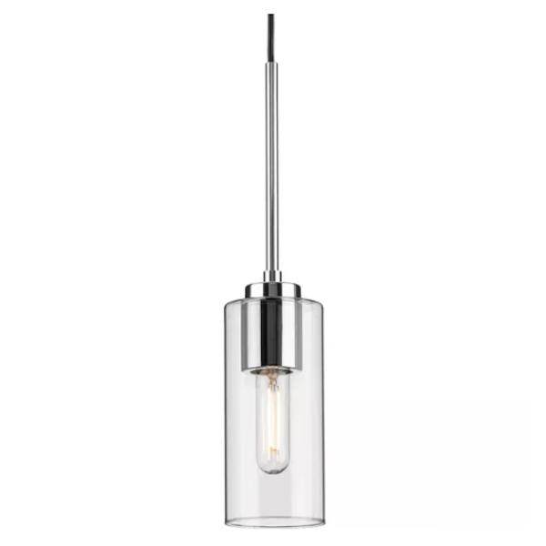 1 Light Polished Chrome Clear Glass Cylindrical Shade Pendant Light Fixture