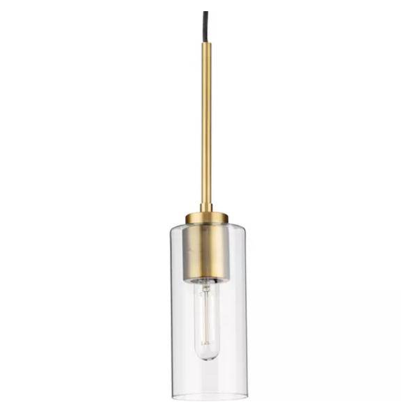 1 Light Vintage Brass Clear Glass Cylindrical Shade Pendant Light Fixture