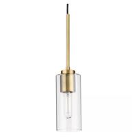 Progress Lighting 1 Light Vintage Brass Clear Glass Cylindrical Shade Pendant Light Fixture
