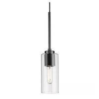Progress Lighting 1 Light Matte Black Clear Glass Cylindrical Shade Pendant Light Fixture