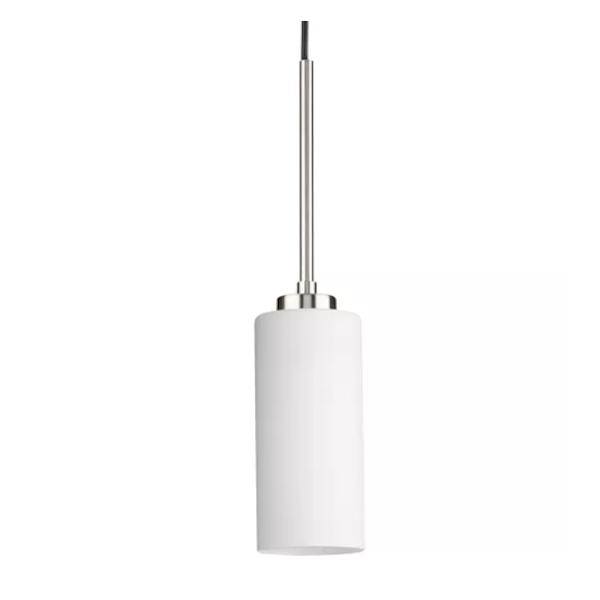 1 Light Brushed Nickel Etched White Glass Shade Pendant Light Fixture