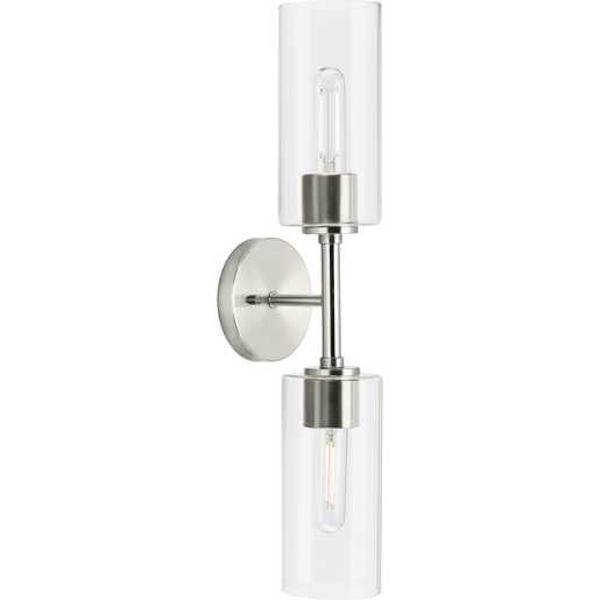 2 Light 120 volt Brushed Nickel Vanity Clear Glass Light Fixture