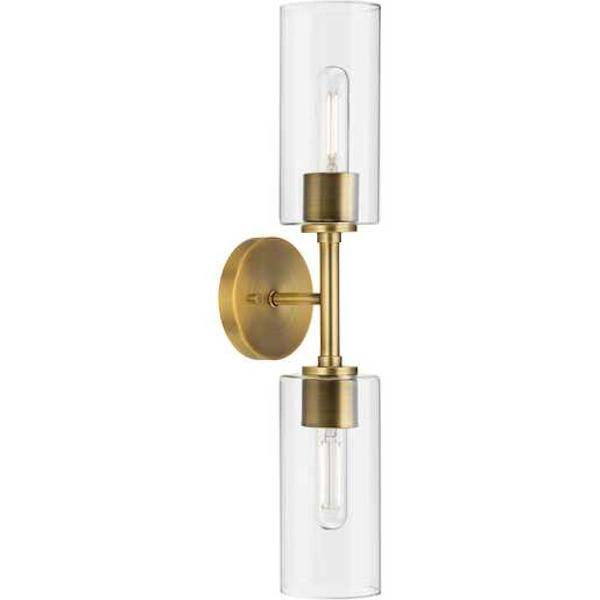 2 Light 120 volt Vintage Brass Vanity Clear Glass Light Fixture