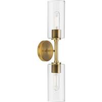 Progress Lighting 2 Light 120 volt Vintage Brass Vanity Clear Glass Light Fixture