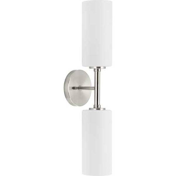 2 Light 120 volt Brushed Nickel Vanity Etched White Glass Light Fixture