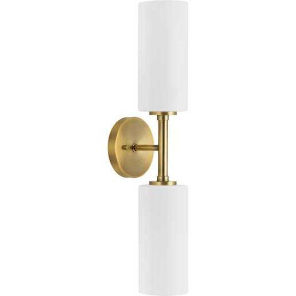 2 Light 120 volt Vintage Brass Vanity Etched White Glass Light Fixture