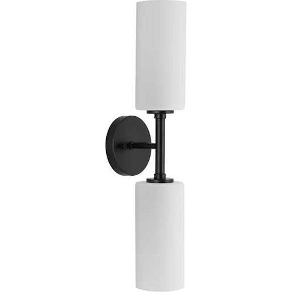 2 Light 120 volt Matte Black Vanity Etched White Glass Light Fixture