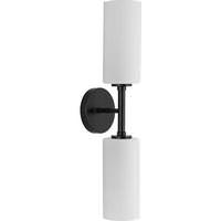 Progress Lighting 2 Light 120 volt Matte Black Vanity Etched White Glass Light Fixture