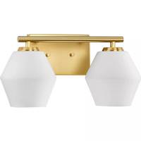 View 2 Light 120 volt Brushed Gold Vanity Opal Glass Light Fixture
