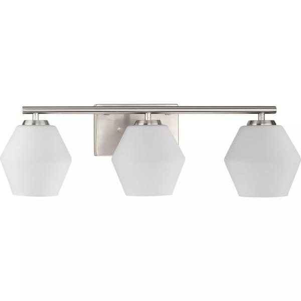 3 Light 120 volt Brushed Nickel Vanity Opal Glass Light Fixture