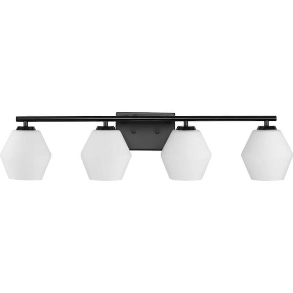 4 Light 120 volt Matte Black Vanity Opal Glass Light Fixture