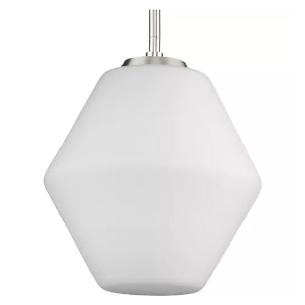 1 Light Brushed Nickel Etched Opal Glass Shade Pendant Light Fixture