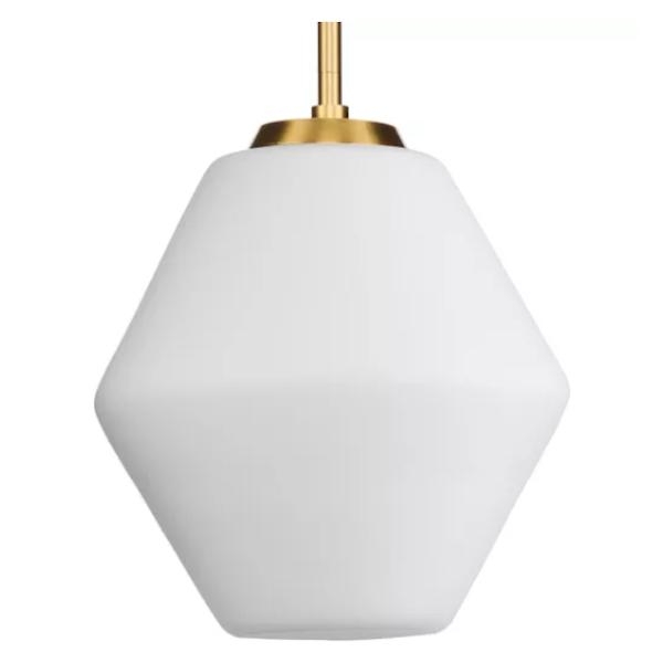 1 Light Brushed Gold Etched Opal Glass Shade Pendant Light Fixture