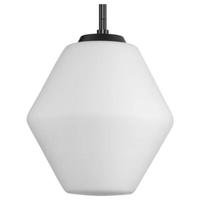 Progress Lighting 1 Light Matte Black Etched Opal Glass Shade Pendant Light Fixture