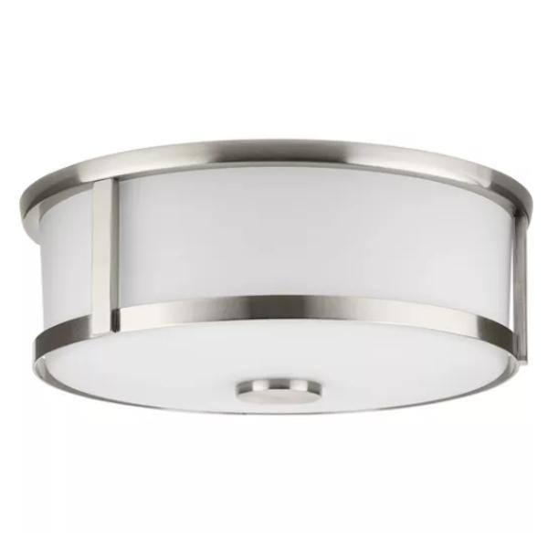 2 Light 120 volt Brushed Nickel Etched Opal Glass Bowl Ceiling Light Fixture