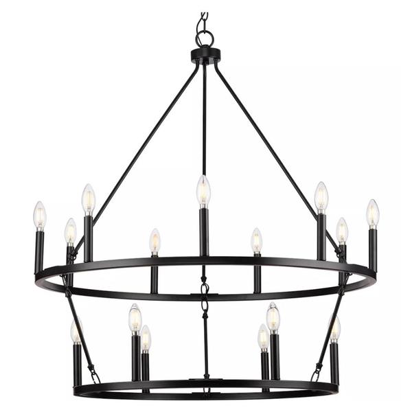 15 Light Matte Black Traditional Style Chandelier Light Fixture