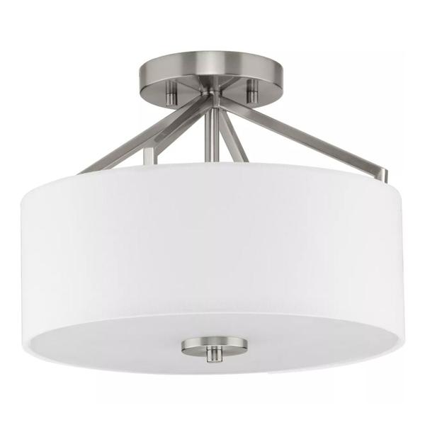 2 Light 120 volt Brushed Nickel White Linen Fabric Shade Ceiling Light Fixture
