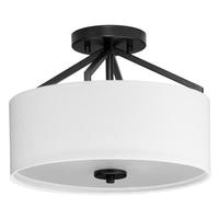 Progress Lighting 2 Light 120 volt Matte Black White Linen Fabric Shade Ceiling Light Fixture