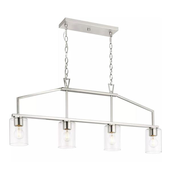 4 Light Brushed Nickel Clear Glass Shade Linear Chandelier Light Fixture