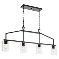 Progress Lighting 4 Light Matte Black Clear Glass Shade Linear Chandelier Light Fixture