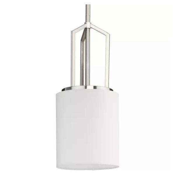 1 Light Brushed Nickel White Linen Shade Pendant Light Fixture