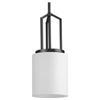 Progress Lighting 1 Light Matte Black White Linen Shade Pendant Light Fixture