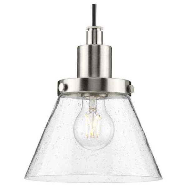 1 Light Brushed Nickel Clear Seeded Glass Shade Dimmable Pendant Light Fixture