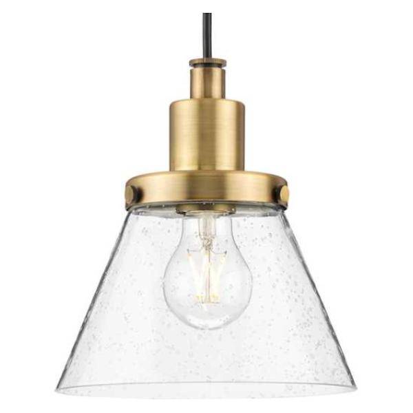 1 Light Vintage Brass Clear Seeded Glass Shade Dimmable Pendant Light Fixture