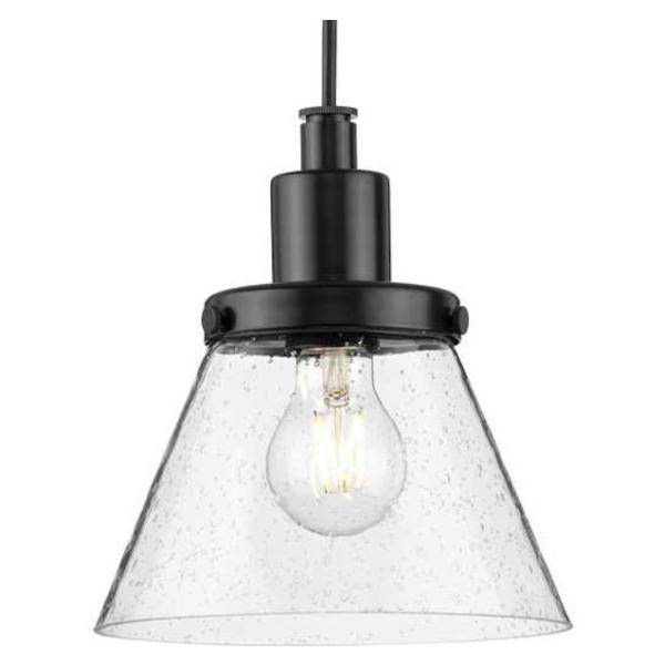 1 Light Matte Black Clear Seeded Glass Shade Dimmable Pendant Light Fixture