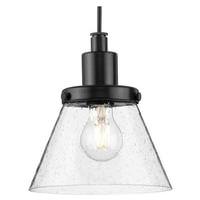 Progress Lighting 1 Light Matte Black Clear Seeded Glass Shade Dimmable Pendant Light Fixture