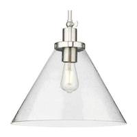 Progress Lighting 1 Light Brushed Nickel Clear Seeded Glass Shade Dimmable Pendant Light Fixture