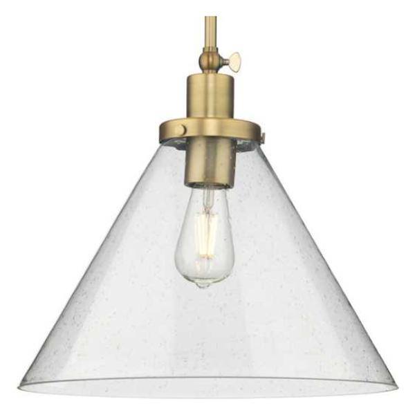 1 Light Vintage Brass Clear Seeded Glass Shade Dimmable Pendant Light Fixture
