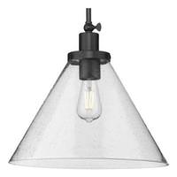Progress Lighting 1 Light Matte Black Clear Seeded Glass Shade Dimmable Pendant Light Fixture