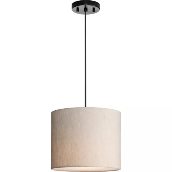 1 Light  Brushed Nickel, Matte Black, Vintage Brass Beige Ecru Linen Cylindrical Pendant Light Fixture