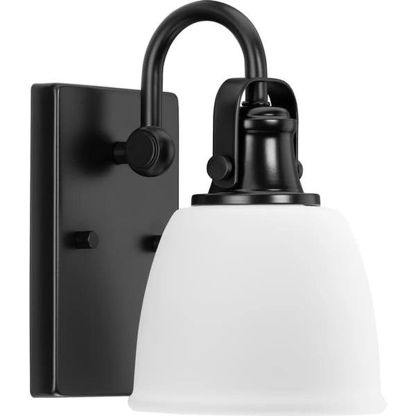 1 Light 120 volt Matte Black Vanity Etched Glass Light Fixture