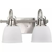 View 2 Light 120 volt Brushed Nickel Vanity Etched Glass Light Fixture