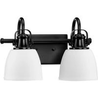 View 2 Light 120 volt Matte Black Vanity Etched Glass Light Fixture
