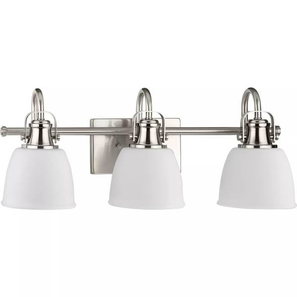 3 Light 120 volt Brushed Nickel Vanity Etched Glass Light Fixture