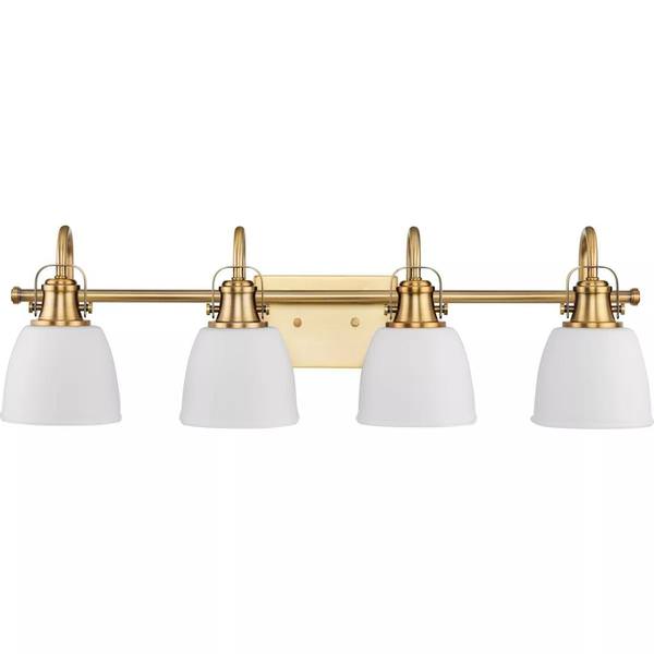 4 Light 120 volt Vintage Brass Vanity Etched Glass Light Fixture