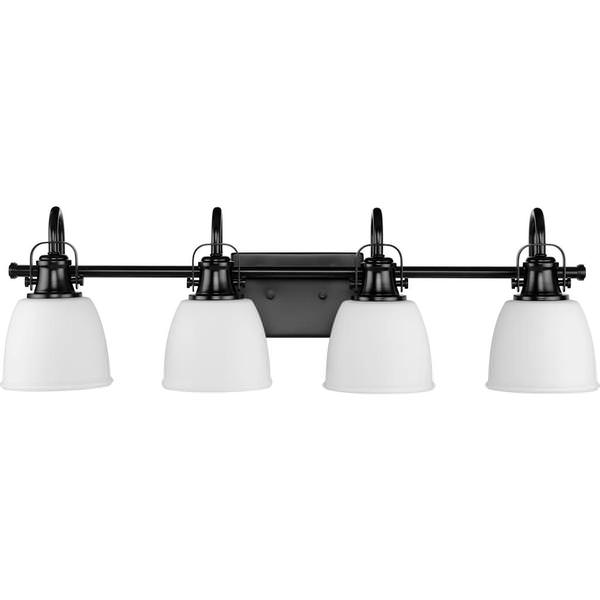 4 Light 120 volt Matte Black Vanity Etched Glass Light Fixture
