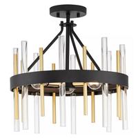 Progress Lighting 3 Light Matte Black Gold and Clear Glass Accents Modern Ceiling Light Fixture